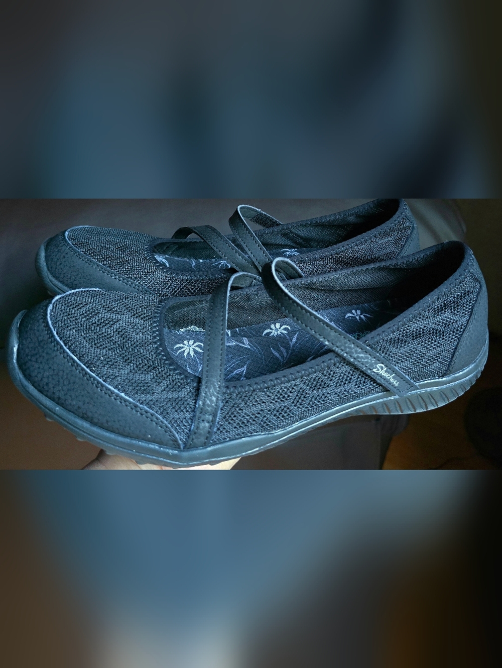 Sz 10 Women's SKECHERS WOVEN MARY JANE Black Casual Shoes